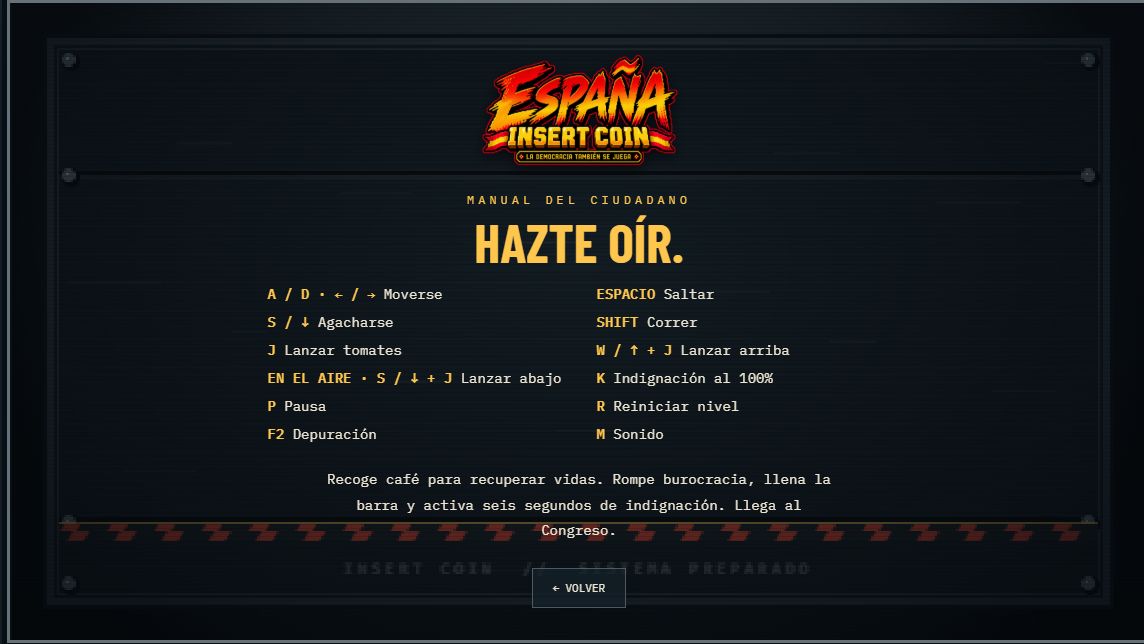 Panel de controles de la versión actual del juego